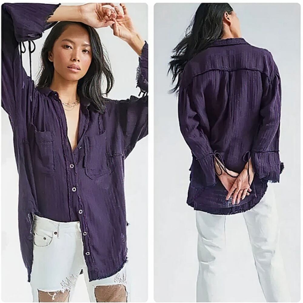 We The Free Venice Linen Fringe Top - Burgundy - XS - NWT